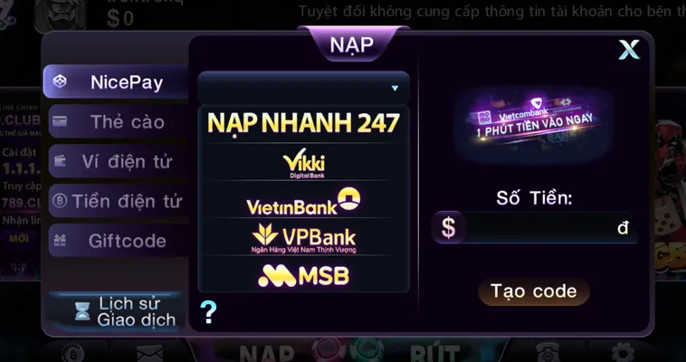 Nạp Tiền 789Club Siêu Nhanh Nhận Ngay Ưu Đãi Khủng Cho Mọi Game Thủ